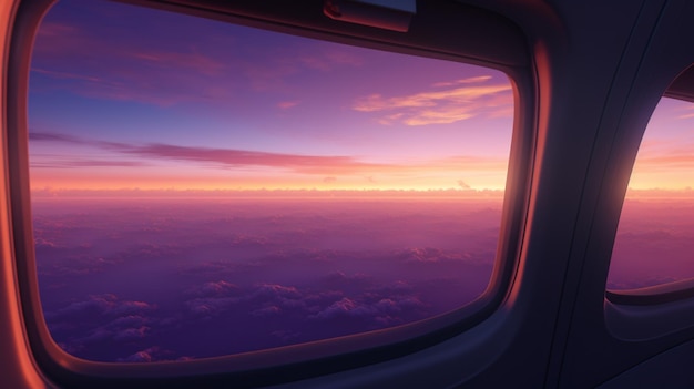 een zicht op de zonsondergang vanuit het luchtruim in de stijl van lichtviolet en donkeroranje