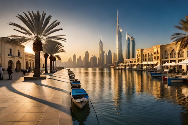 Een zicht op Dubai vanaf het water