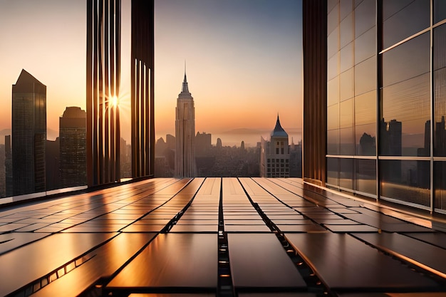 Een zicht op het Empire State Building vanaf de bovenste verdieping van een gebouw