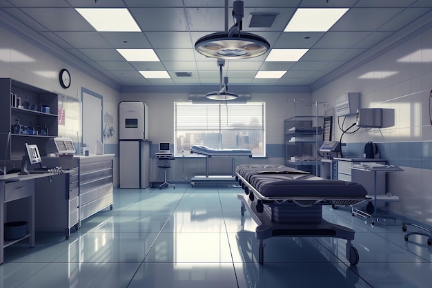 Een ziekenhuiskamer vol met veel medische apparatuur.