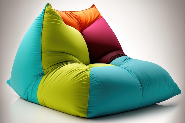 Een zijaanzicht van een gloednieuwe comfortabele kleurrijke en verstelbare zitzakstoel