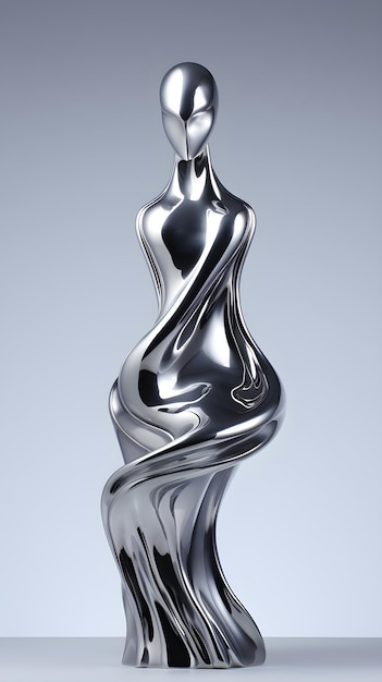 Een zilveren sculptuur van een vrouw met een figuur erop