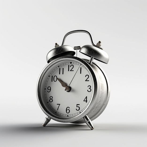 Een zilveren wekker geeft de tijd aan als 3:00.