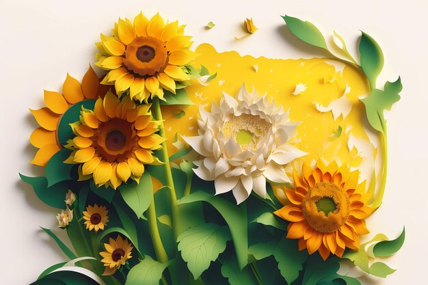 Een zomerconcept Een boeiende Papercut-zonnebloemen Zonnebloem Symfonie Papercut-illustratie Generatieve AI
