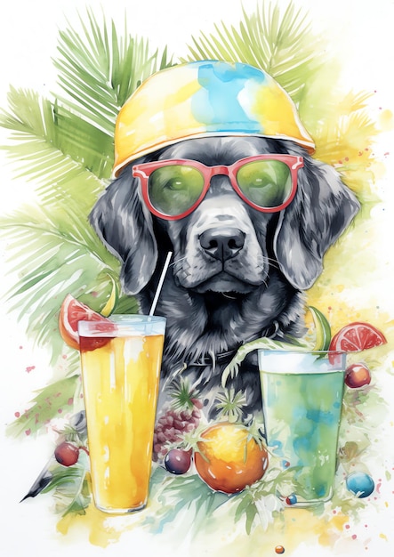 Een zomervibes hondenras aquarel illustratie