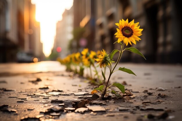 Een zonnebloem die door de grond groeit