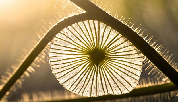 een zonnebloem met de zon er doorheen schijnend