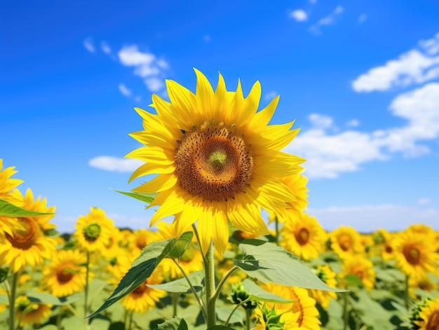 een zonnebloemen in een veld