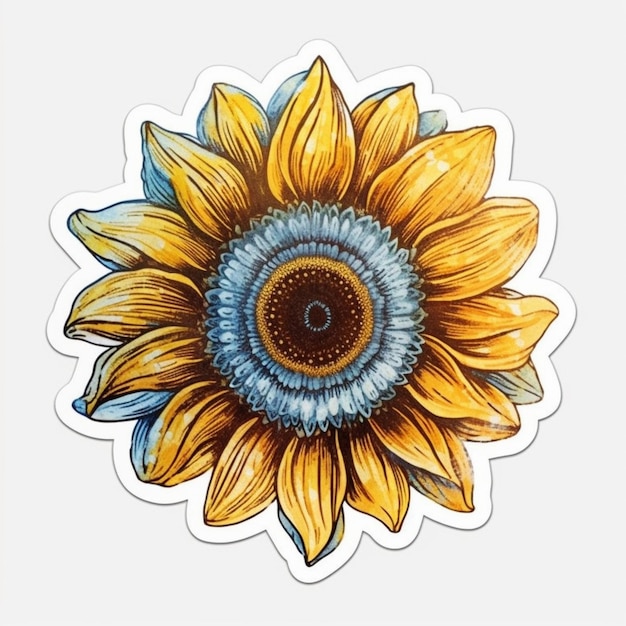 Een zonnebloemsticker met de tekst 'zonnebloem' erop