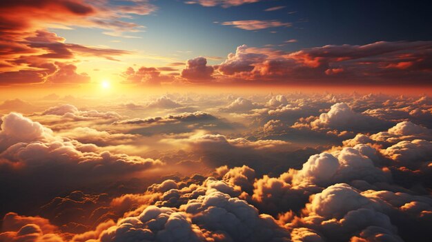 Foto een zonnige zomerdag met de zon die ondergaat over de wolken in de lucht