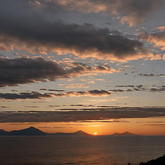 een zonsondergang met een berg op de achtergrond en een berg op het achtergrond