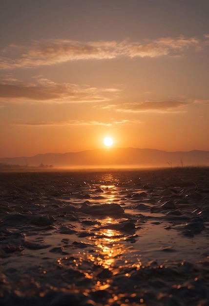 Een zonsondergang met een zonsondergang op de achtergrond