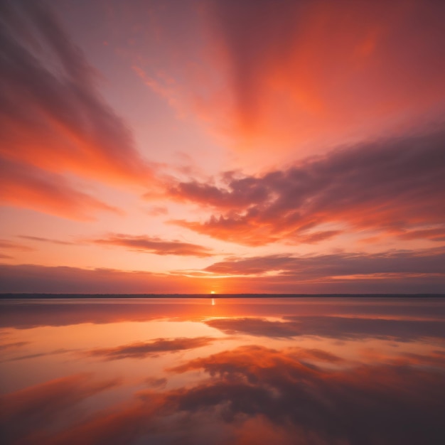 Foto een zonsondergang met wolken en de zon die weerkaatst op het water.