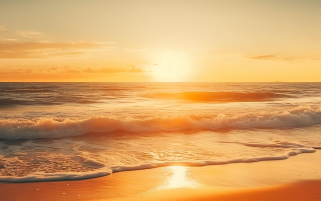 Een zonsondergang op het strand met de ondergaande zon boven de oceaan