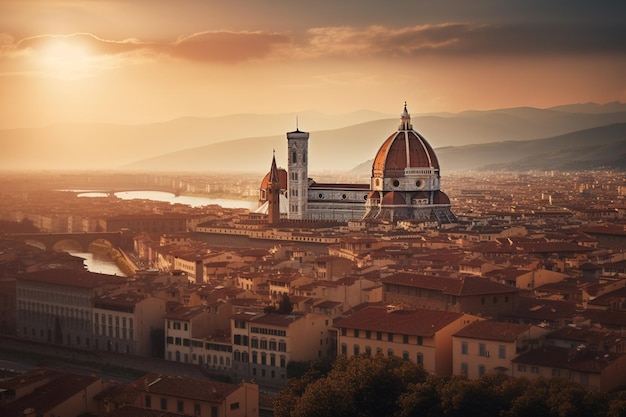 Een zonsondergang over de stad Siena