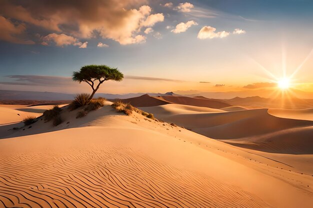 Een zonsondergang over de zandduinen