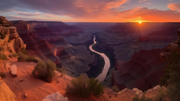 Een zonsondergang van de Grand Canyon