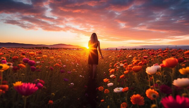 Een zonsopgang fotoshoot in een bloemenveld