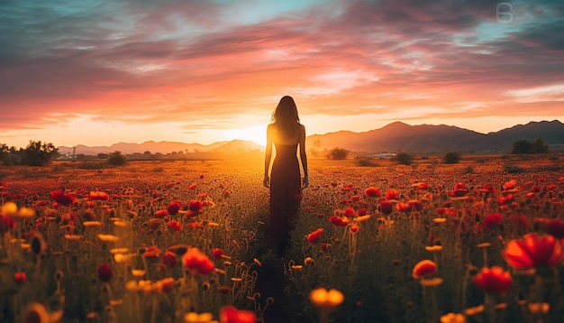 Een zonsopgang fotoshoot in een bloemenveld