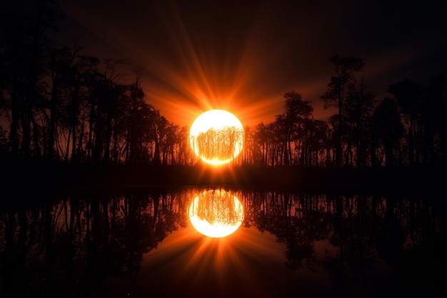 Foto een zonsverduistering als de maan voor de zon passeert waardoor een betoverende lichtshow ontstaat