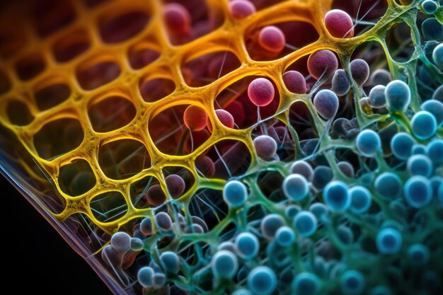 Een zoomtextuur van celmembraanmicrofotografie