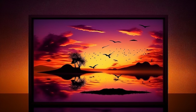 Een zwaan op een meer met een zonsondergang op de achtergrond