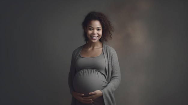 Een zwangere vrouw glimlacht terwijl ze voor staat