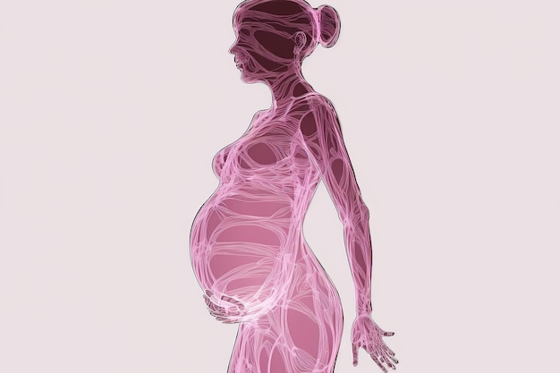 Een zwangere vrouw wordt in roze weergegeven en heeft een roze omtrek.