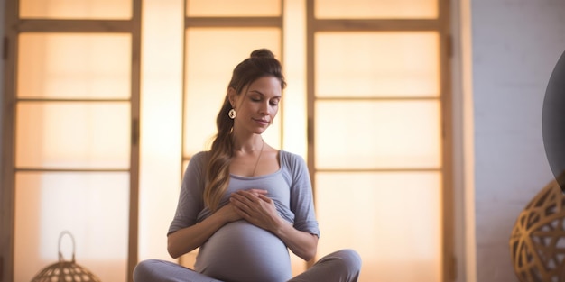 Een zwangere vrouw zit met haar groeiende baby in contact
