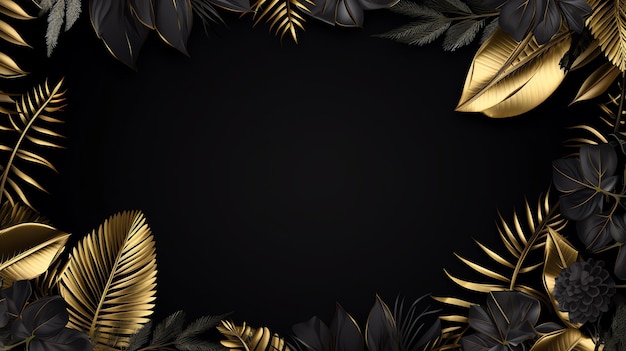 Een zwart en goud frame met gouden bladeren