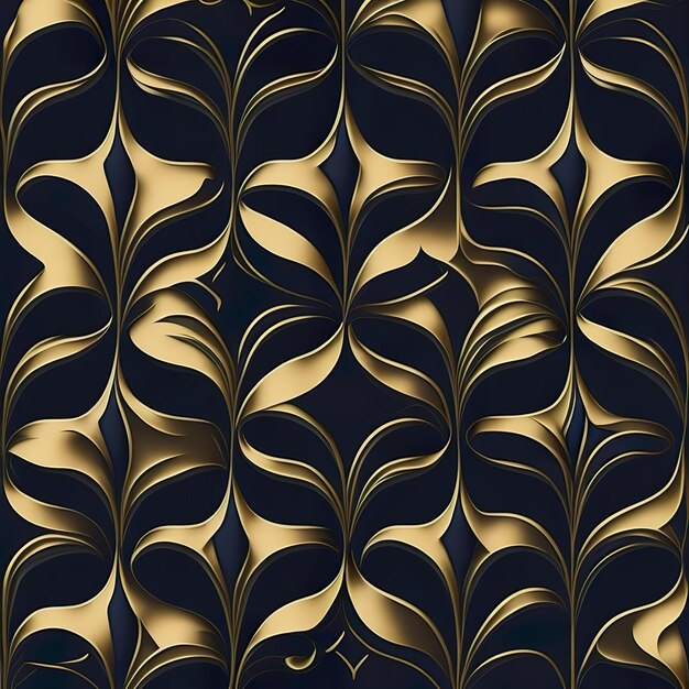 Een zwart en goud patroon met bladeren en het woord " goud " aan de onderkant.