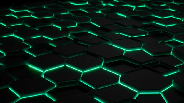 Een zwart en groen zeshoekig patroon met groene lightsgenerative ai