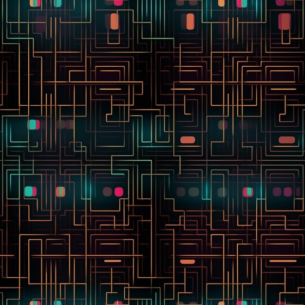 Een zwart en oranje patroon met verschillende gekleurde lijnen en de woorden "digitaal" op de bodem.