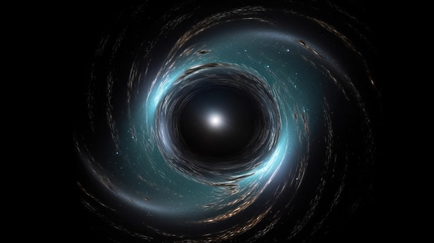 Een zwart gat in het heelal met een blauwe cirkel in het midden.