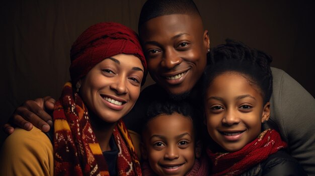 Een zwart gezin glimlachend over het concept van de Zwarte Geschiedenis Maand