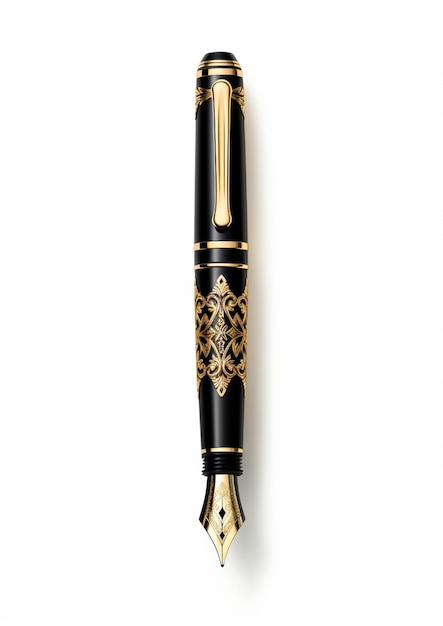 een zwart-gouden pen met gouden letters aan de onderkant.