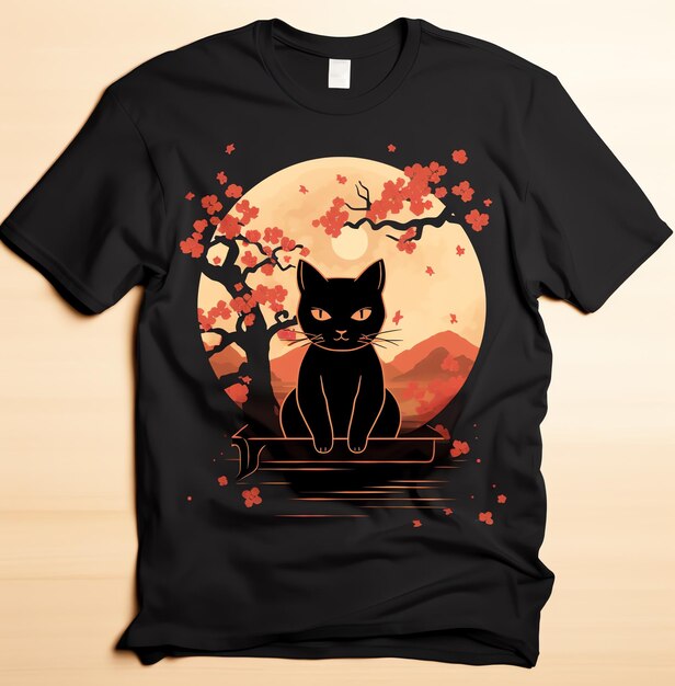 Foto een zwart t-shirt met een kat erop