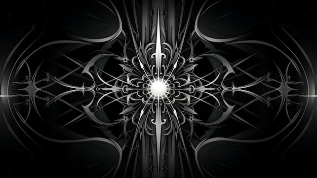 Een zwart-wit abstract ontwerp met een ster in het midden