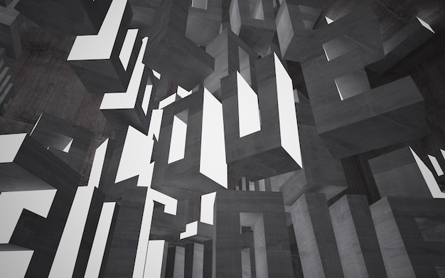 Een zwart-wit afbeelding van een gebouw met veel kubussen.