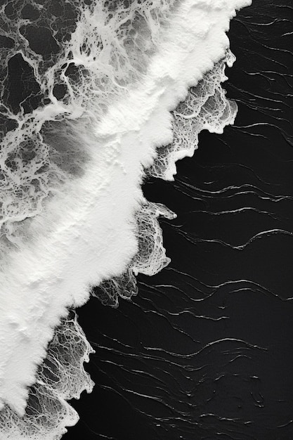 Een zwart-wit afbeelding van een golf met de woorden 'ocean' erop