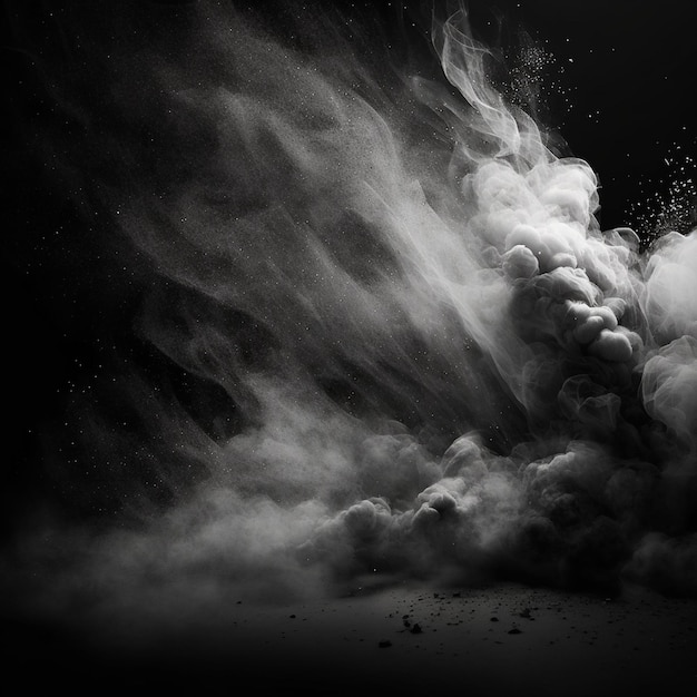 Een zwart-wit afbeelding van een rookwolk met het woord rook erop.