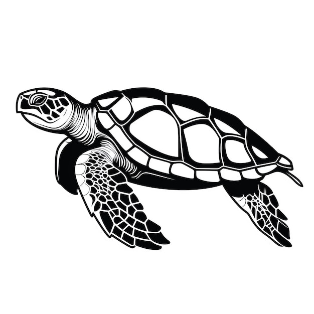 een zwart-wit beeld van een schildpad
