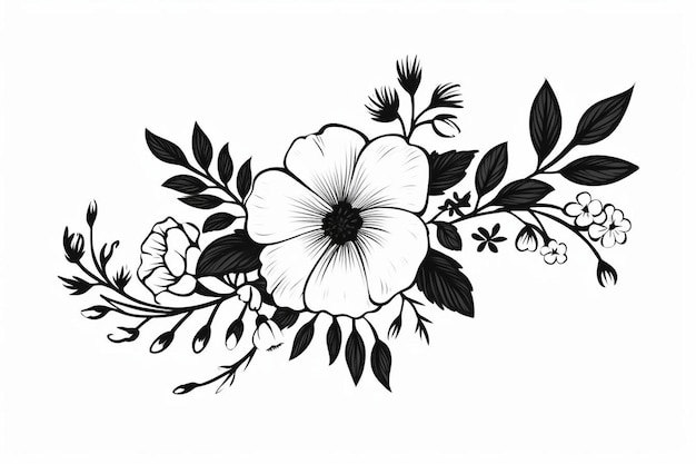 Foto een zwart-wit bloemenontwerp op een witte achtergrond