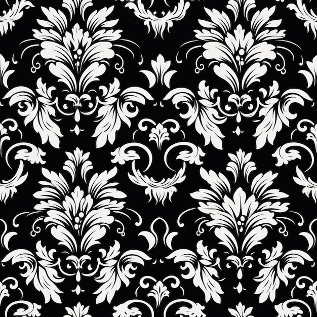 een zwart-wit bloemenpatroon met wervelingen en bladeren generatieve ai