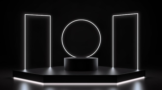 Een zwart-wit display met een rond licht met een cirkel met een licht erop.