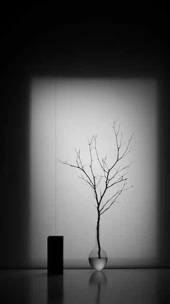 een zwart-wit foto van een boom in een vaas