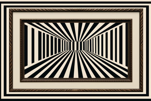 Een zwart-wit foto van een frame met een zwart- wit gestreepte patroon