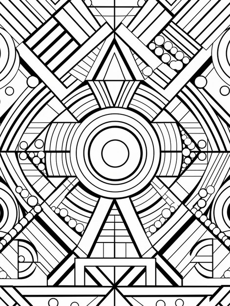 een zwart-wit foto van een geometrisch patroon met een cirkel in het midden.