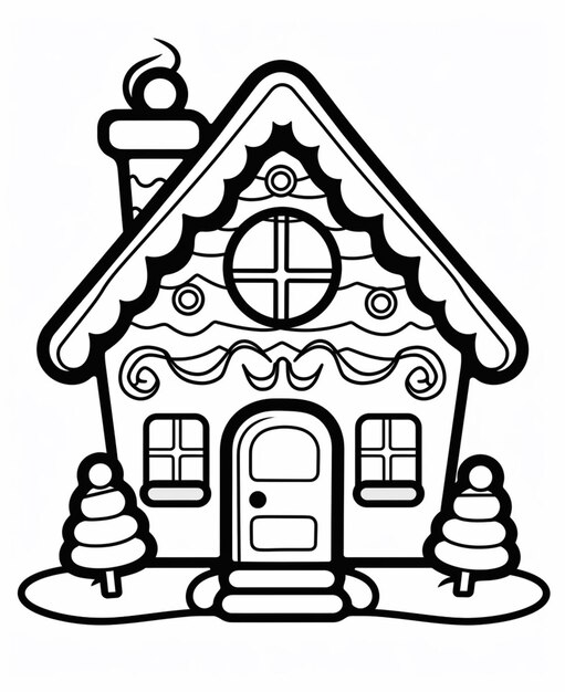 een zwart-wit foto van een huis met een kerstboom generatieve ai