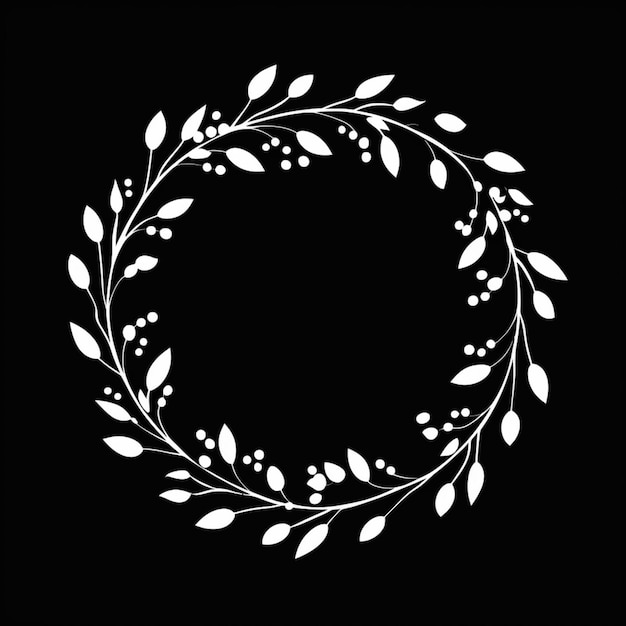 een zwart-wit foto van een krans van bladeren en bessen generatieve ai